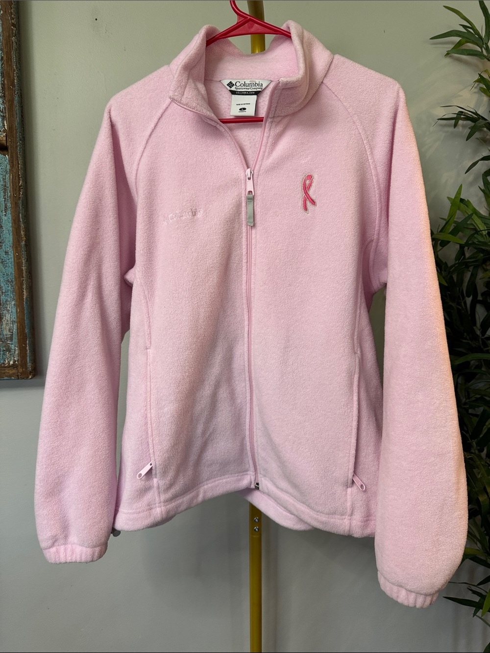 Columbia Light Pink Full-Zip Fleece Jacket with Ribbon Accent
